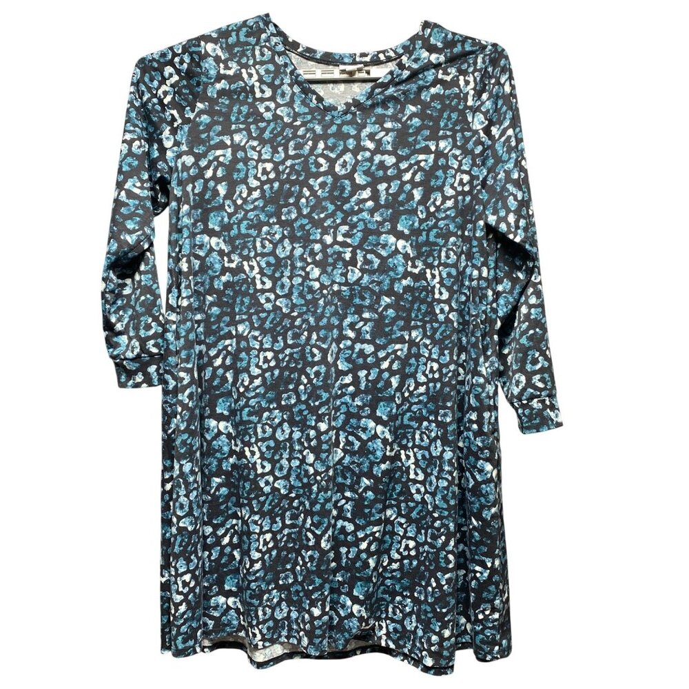 LuLaRoe 3XL Blue & Black Leopard Print Pocket Dress Long Sleeve